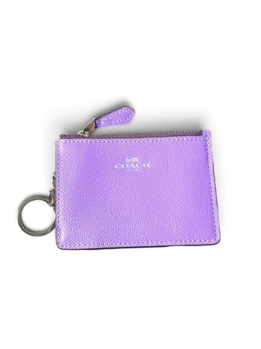 Coach Mini Skinny ID Case CEC47 Glazed Leather Keyring Wallet Light Amethyst